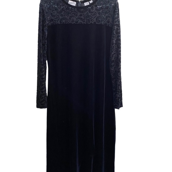 VINTAGE Jacqueline Ferrar Size 14 Black Maxi Velour Dress Sheer Lace De… - Picture 9 of 12